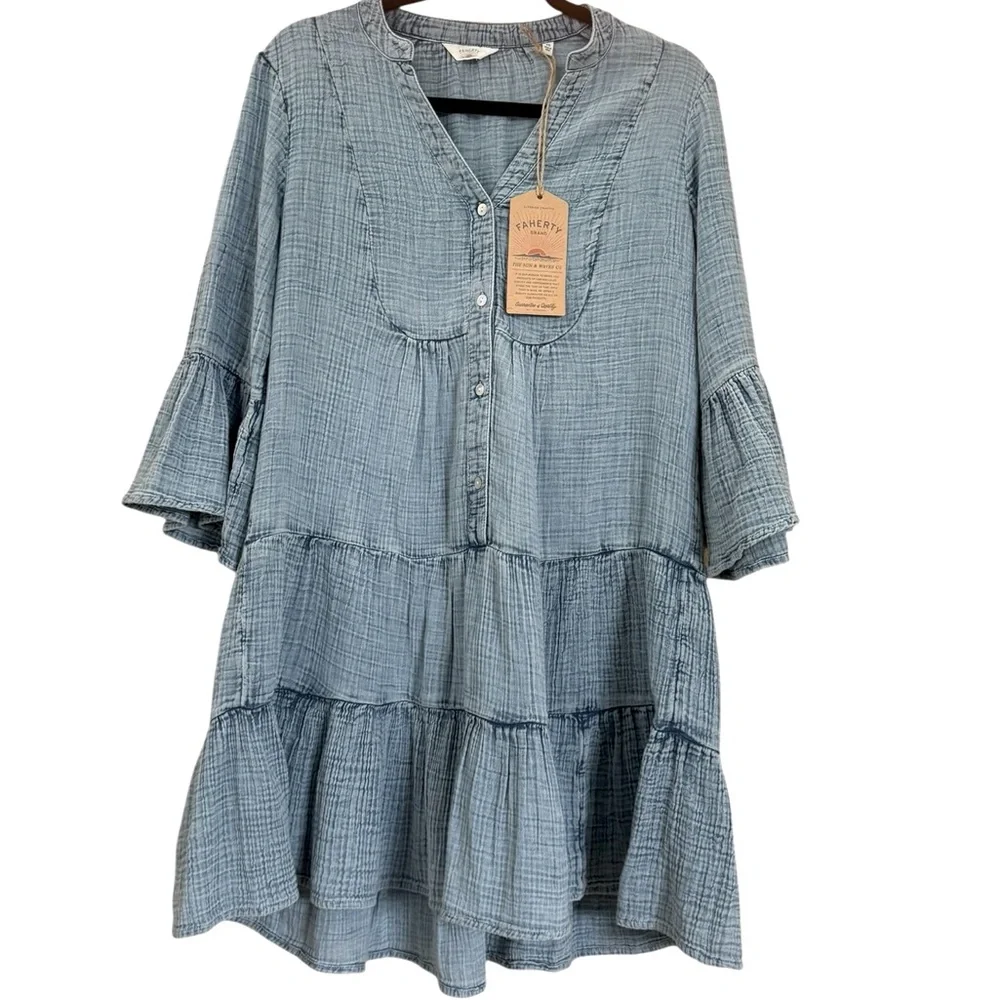 Faherty Dune Cotton Gauze Kasey Midi Dress, Light Blue Indigo, Size S, NWT - Picture 3 of 9